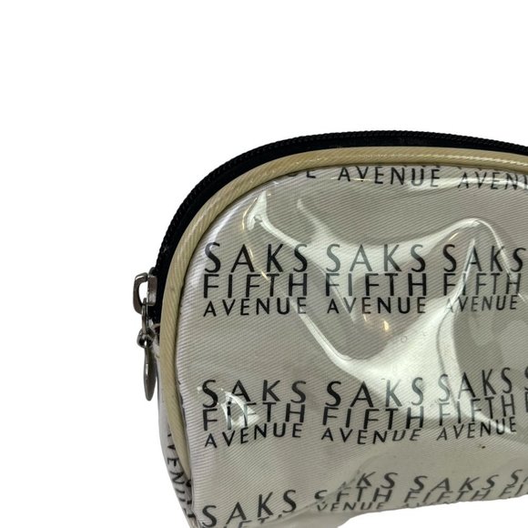 Saks Fifth Avenue Logo Full Zip Coin Purse Plastic Full Zip Cosmetic Bag Tote - Picture 2 of 16